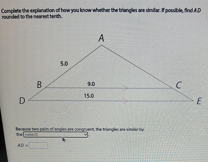 I need help with this drop down menu:AA triangle similarity theoremSAS triangle similarity-example-1