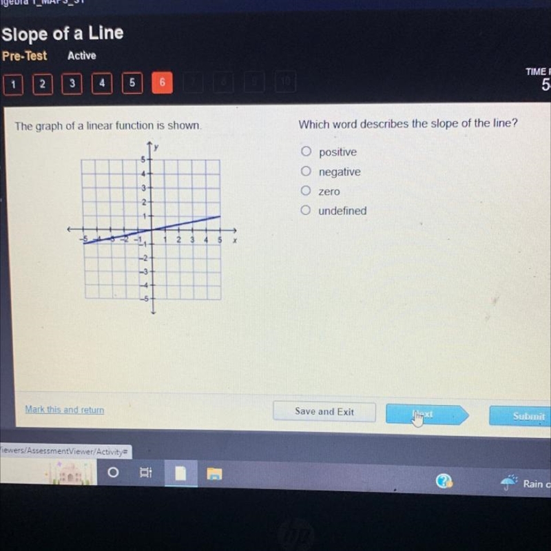 Which word describes the slope of the line ? (IM TIMED!)-example-1