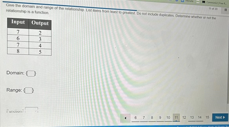 Give the domain and range of the relationship. List items from least to greatest. Do-example-1