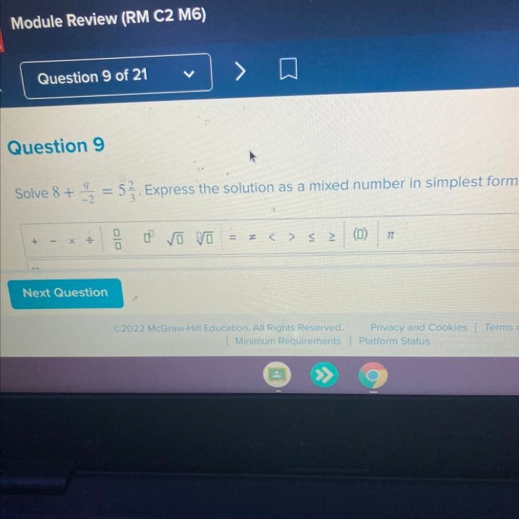 Solve 8 + q/-2 = 5 2/3. Express the solution as a mixed number in simplest form. HELP-example-1