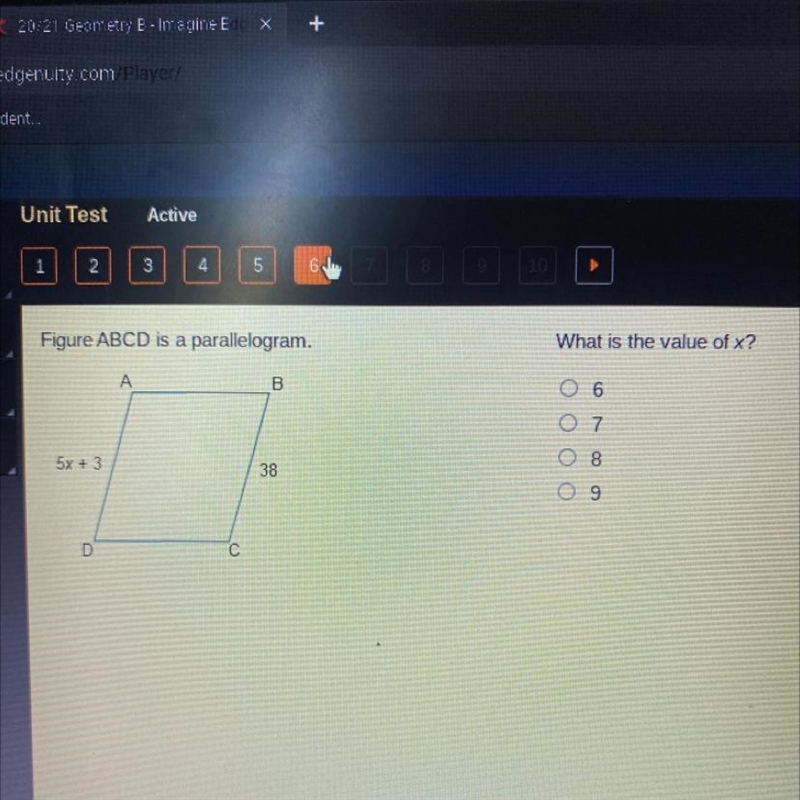 What is the value of x? 6 O 7 08 09-example-1