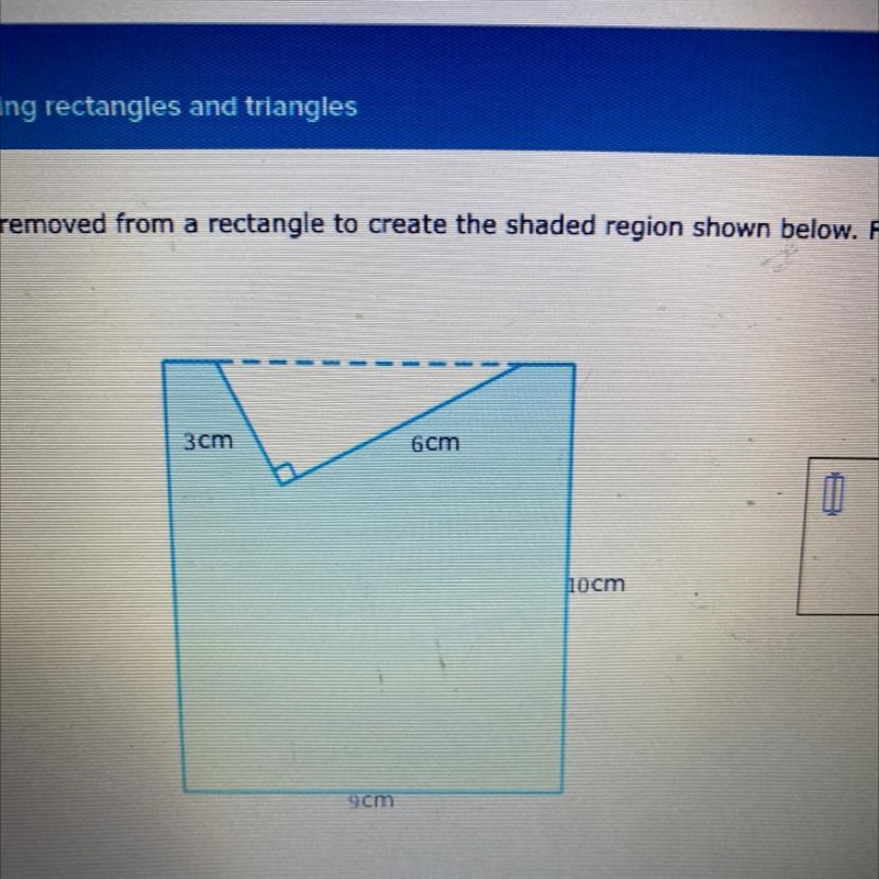 A right triangle is removed from a right triangle to create the shaded region shown-example-1