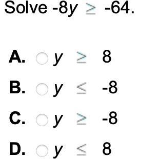 Please solve -8y ≥-64.-example-1