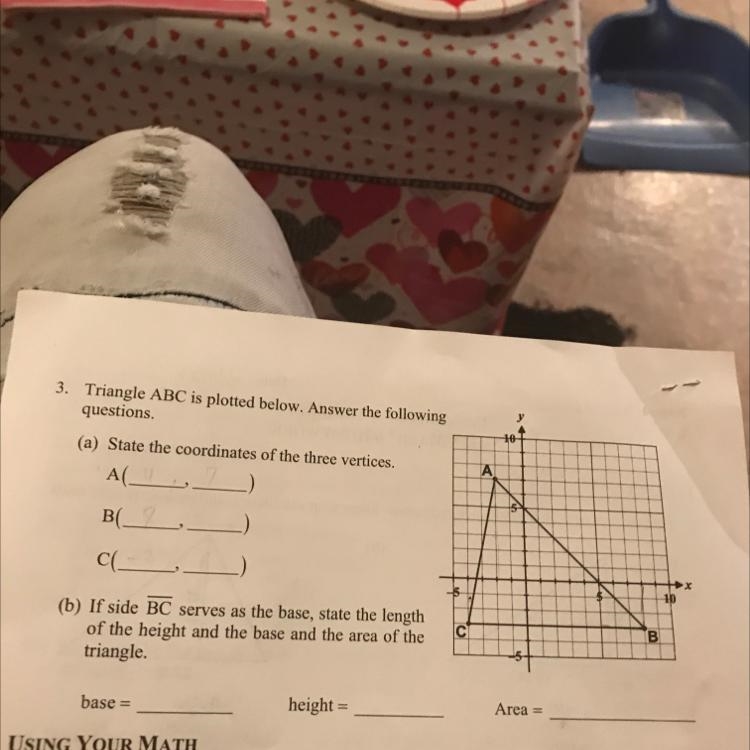 If side BC serves as the base, state the length of the height and the base and the-example-1