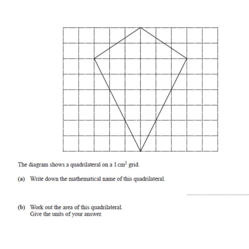 The diagram shows a quadrilateral on a 1 cm grid. (a) Write down the mathematical-example-1