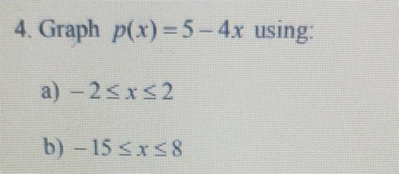 Graph p(x)=5-4x using the functions in the photo (it doesn't let me type it out sorry-example-1