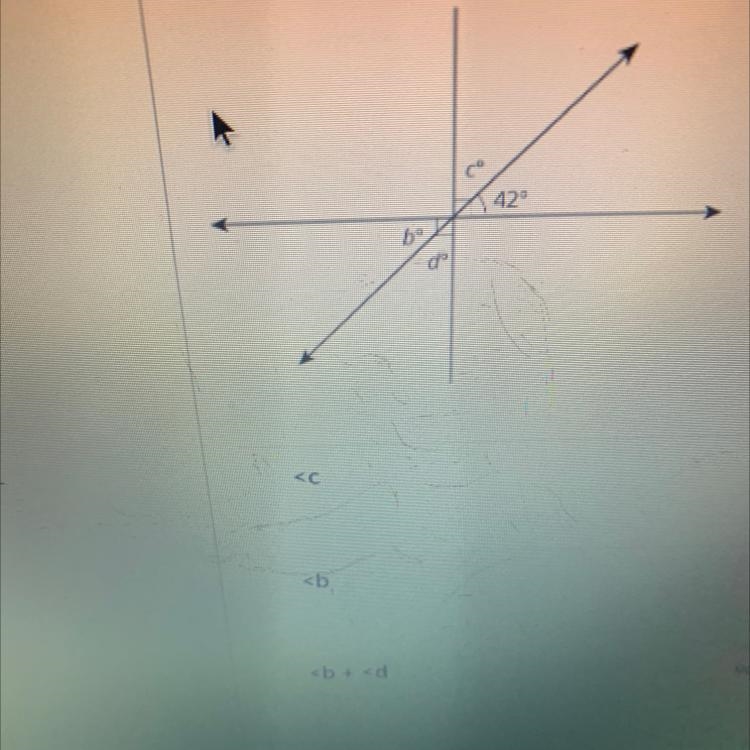 Match the correct angle measurement with its letter from the diagram. 42 48 90 are-example-1