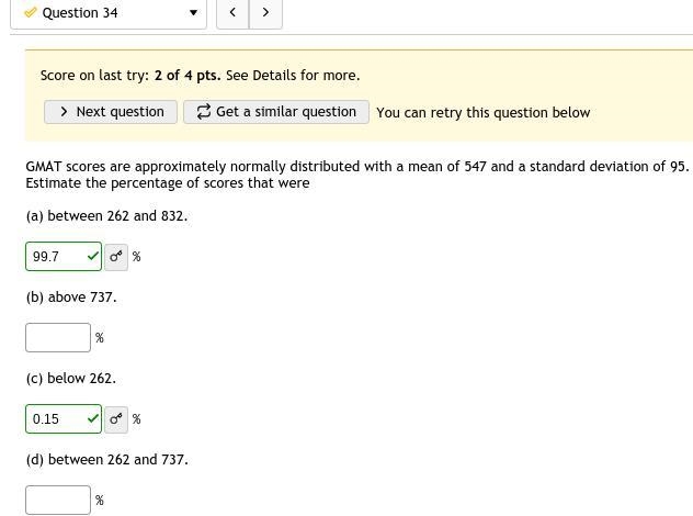 34. MAT scores are approximately normally distributed with a mean of 547 and a standard-example-1