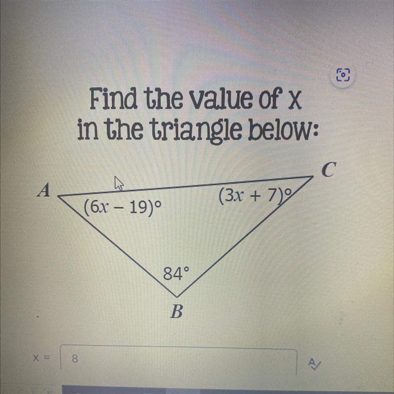 Need help ASAP find the value of x in the triangle below-example-1