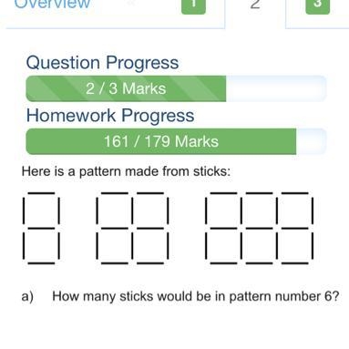 Here is a pattern made from sticks: 88 a) How many sticks would be in pattern number-example-1