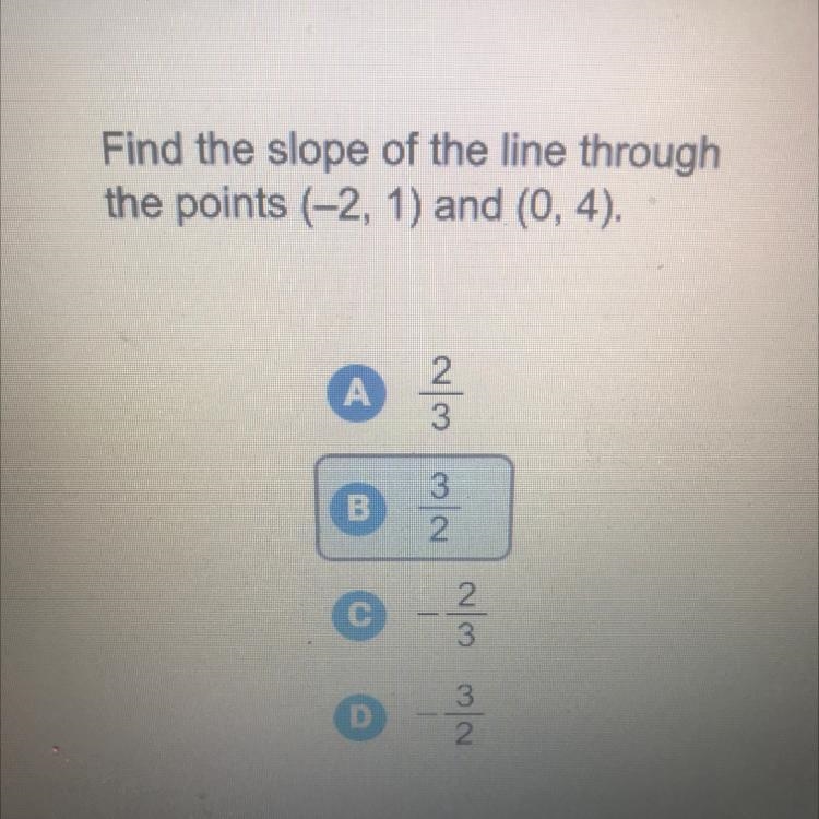 Find the slope of the line through the points (-2, 1) and (0, 4)-example-1