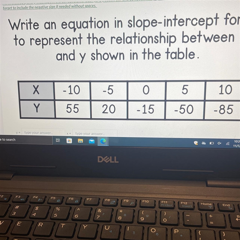 Write an equation in slope-intercept form to represent the relationship between x-example-1