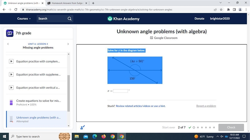 Solve for x in the diagram below.-example-1