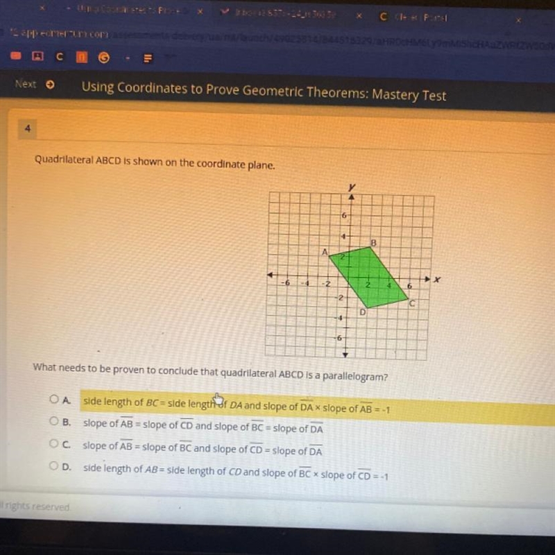 Quadrilateral ABCD is shown on the coordinate plane.-example-1