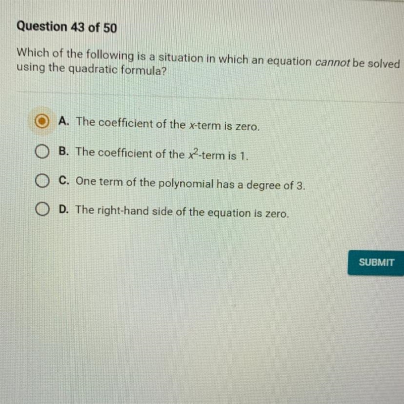 Which of the following is a situation in which an equation CANNOT be solved using-example-1