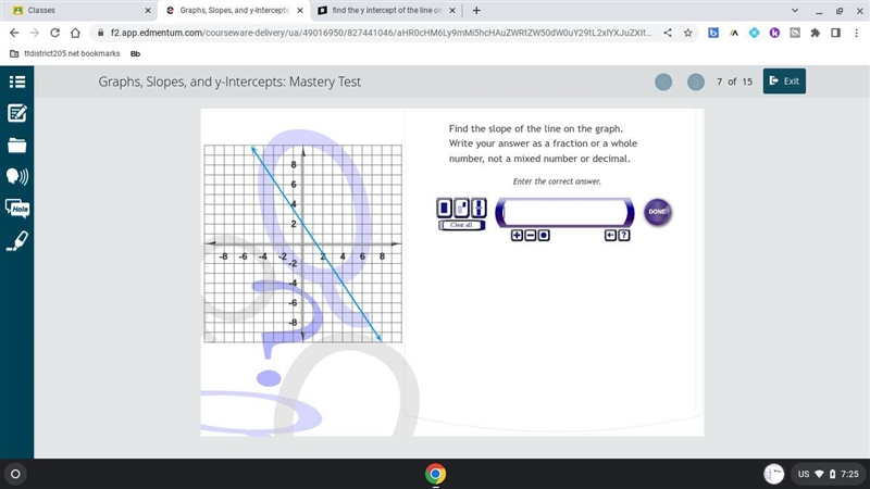 Find the slope of the line on the graph write your answer as a fraction or a whole-example-1