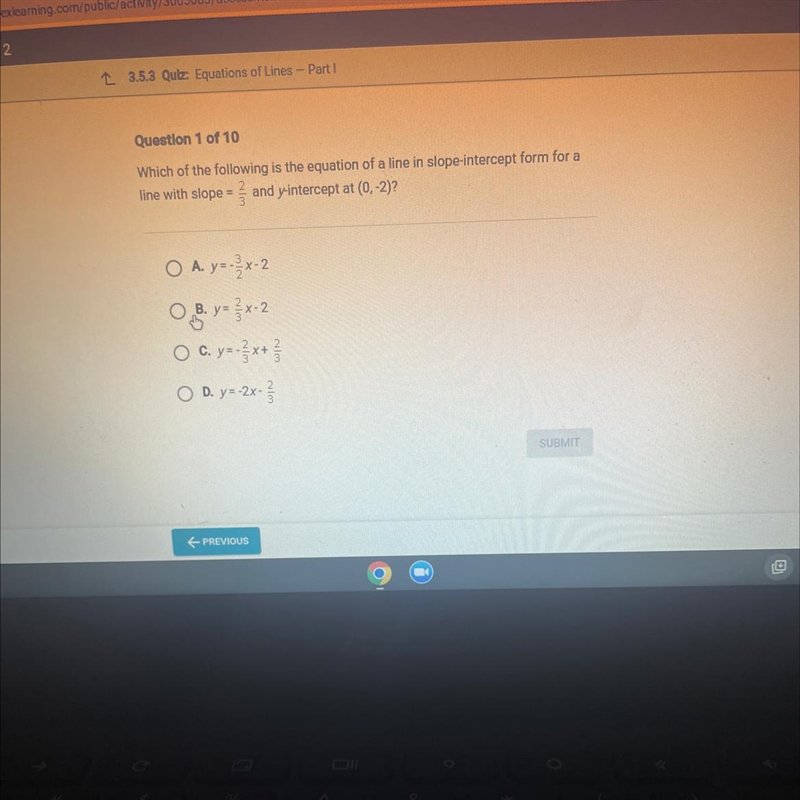 Which of the following is the equation of a line in slope-intercept form for a line-example-1