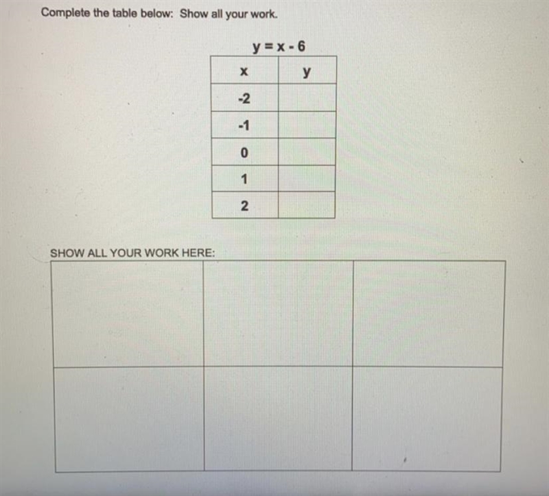 Complete the table below: Show all your work.-example-1