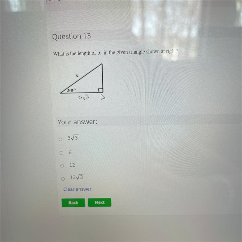 What is the length of x in the given triangle shown at right? 30° Your answer: o 33 O-example-1