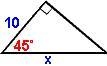 Find x in this 45°-45°-90° triangle. x =-example-1