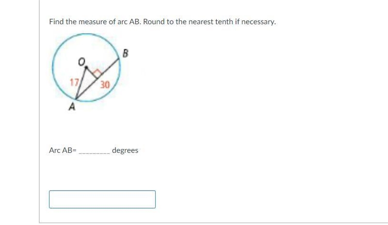 Find the measure of arc AB. Round to the nearest tenth if necessary.-example-1