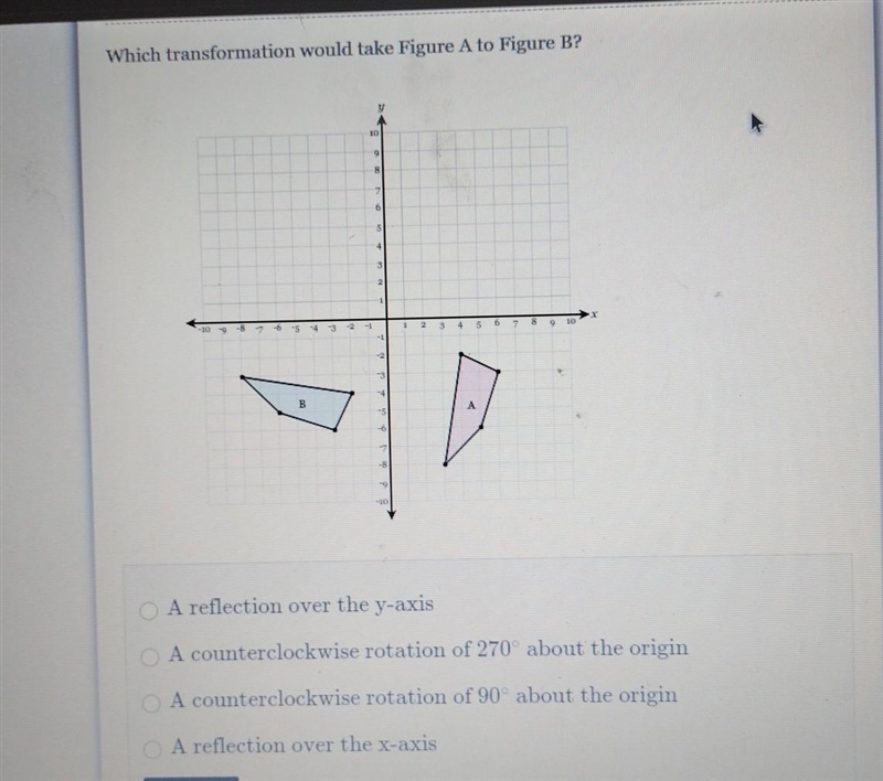 Which transformation would take Figure A to Figure B?​-example-1