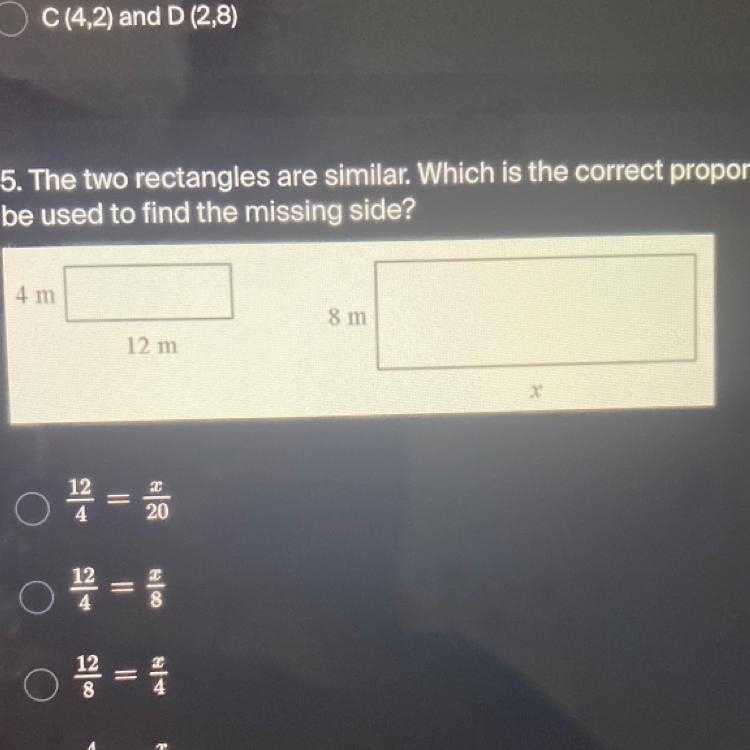 5. The two rectangles are similar. Which is the correct proportion that can be used-example-1