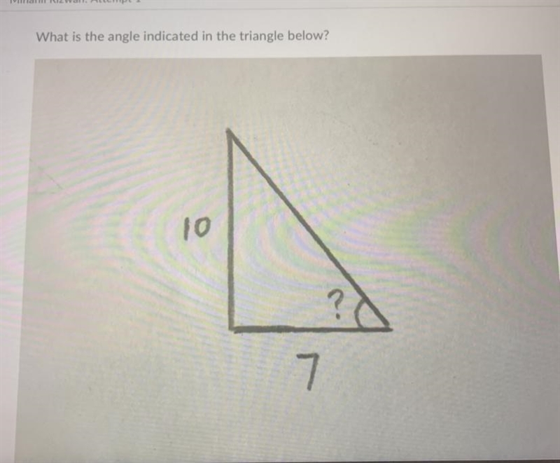 Math!! PLEASE HELP!! what is the angle indicated in the triangle below?? a) 46 degrees-example-1