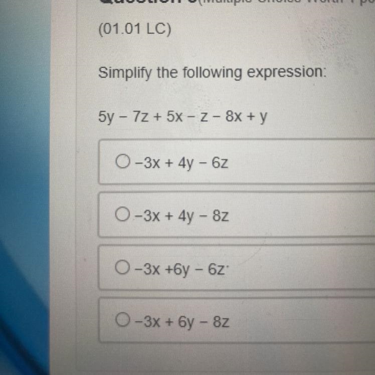 5y - 7z + 5x - Z - 8x + y-example-1