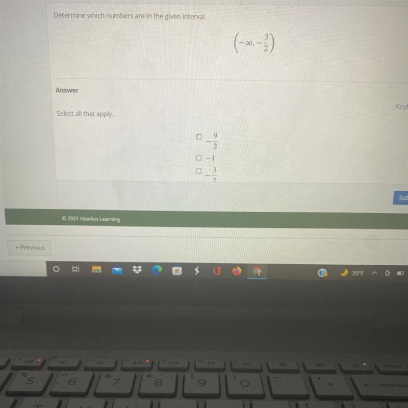 Determine which numbers are in the given interval.-00,last option 1/2.-example-1