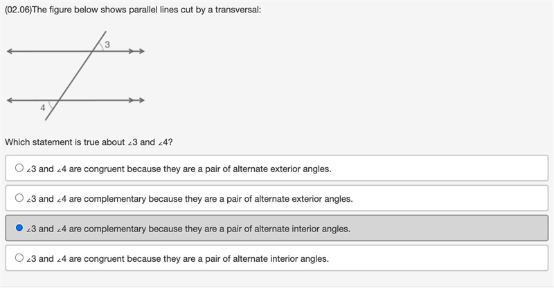 The figure below shows parallel lines cut by a transversal: A pair of parallel lines-example-1