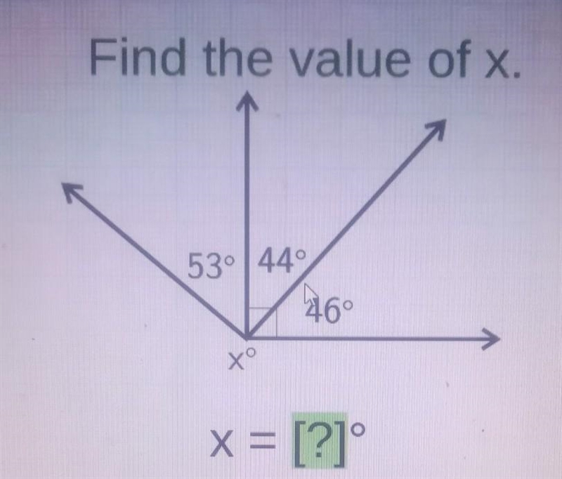 Find the value of x. 53° 44° to 46° x = [?]° ​-example-1