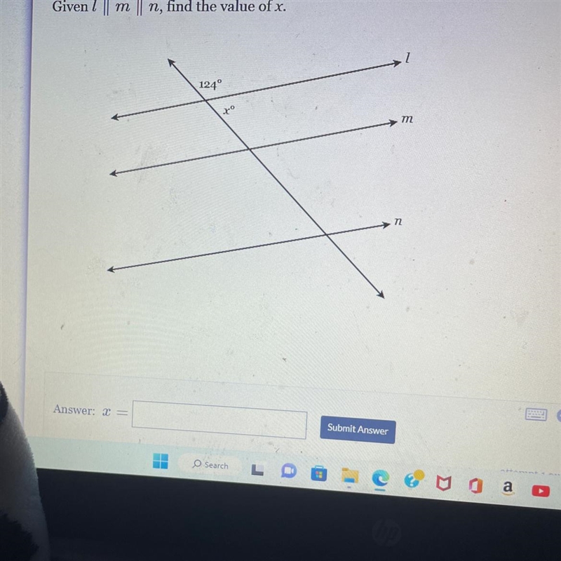 HELP given l || m || n, find the value of x-example-1