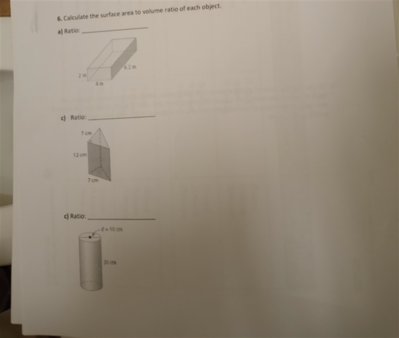 Determine the surface area to volume ratio of each objectQuestion 6a-example-1