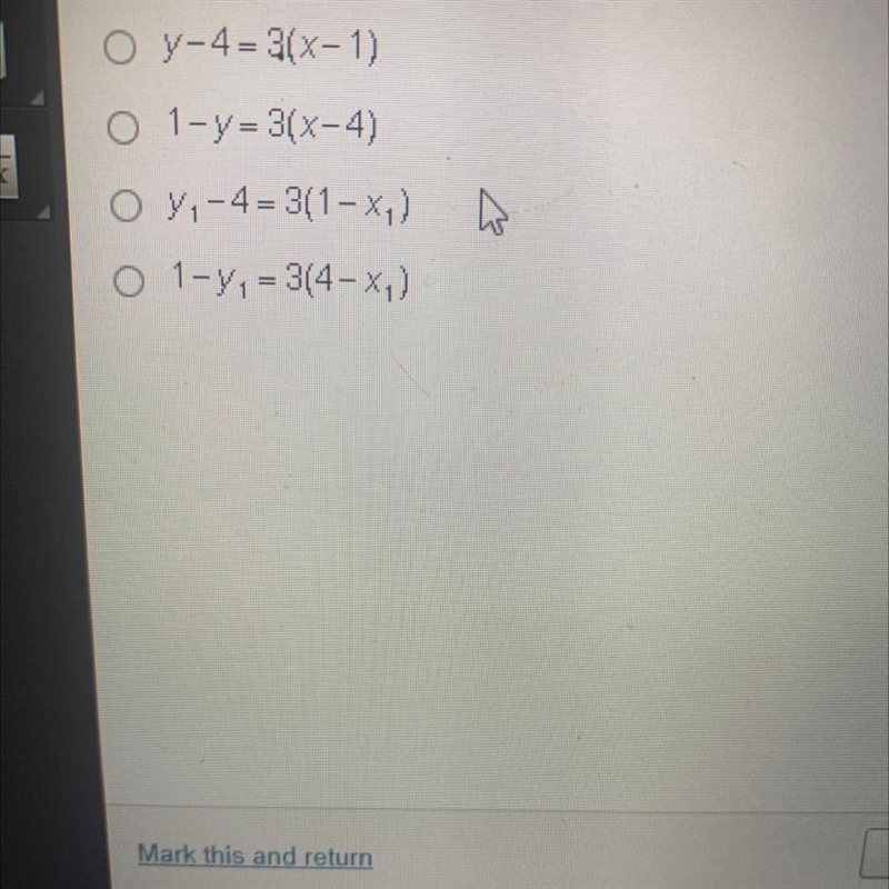 What is the point-slope form of a line that has a slope of 3 and passes through point-example-1