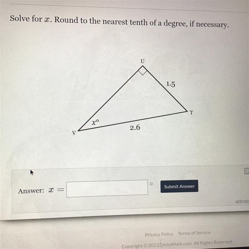 Solve for X, round to the nearest tenth of a degree is necessary-example-1