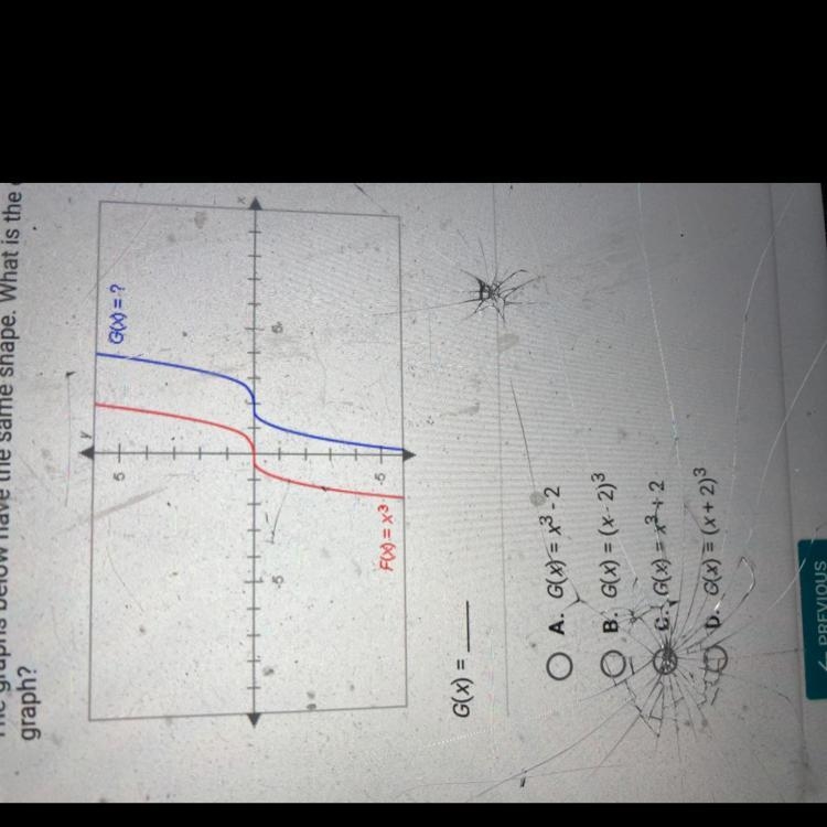 The graphs below have the same shape. What is the equation of the blue graph?-example-1