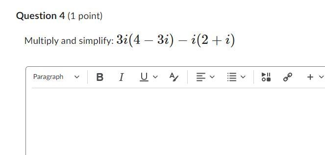 Multiply and simplify: 3i(4 - 3i) - i (2 + i)-example-1