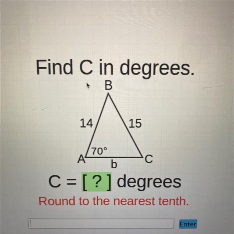 TRIGONOMETRY Find c in degrees round to the nearest tenth-example-1