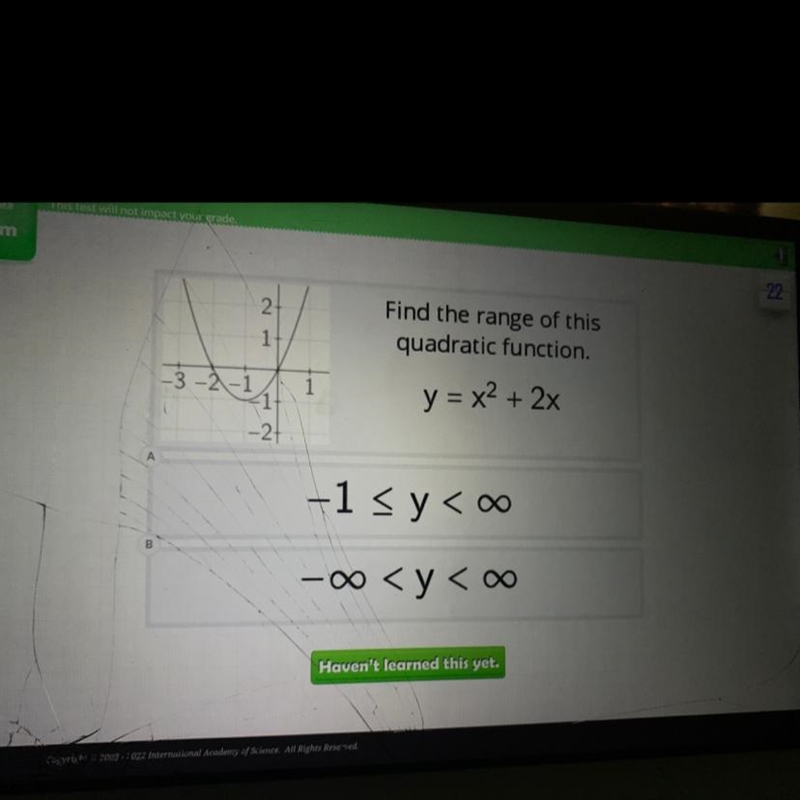 Find the range of this quadratic function. Y=x2+2x-example-1