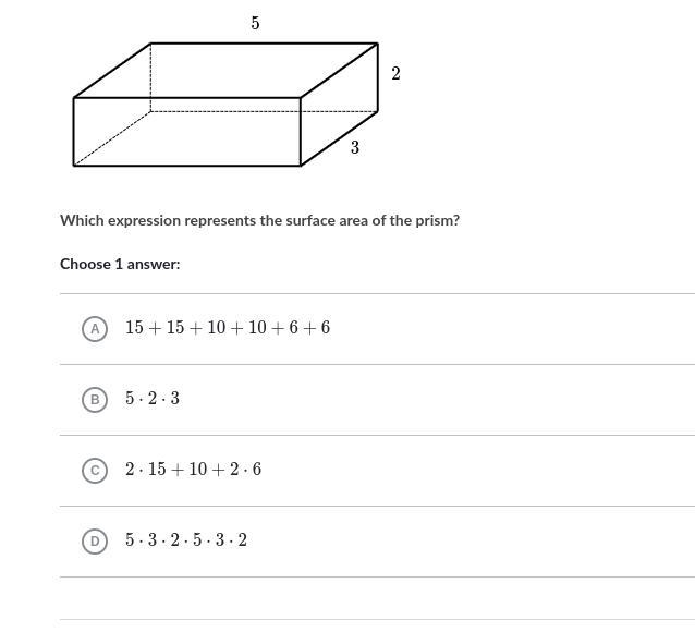 Which expression represents the surface area of the prism?-example-1