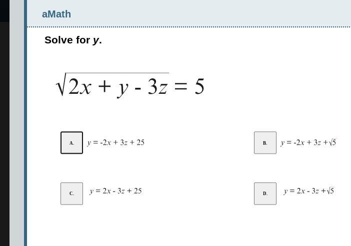 Solve for y 2x+y-3z=5-example-1