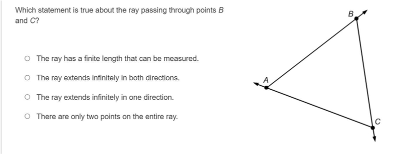 Which statement is true about the ray passing through points B and C?-example-1