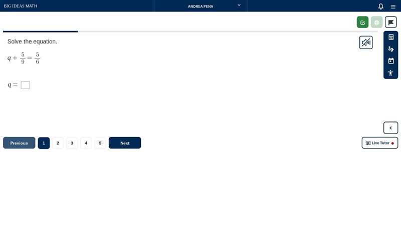 Solve the equation q+5/9=5/6 q=?-example-1