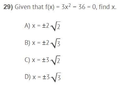 Given that f(x)=3x^2-36=0 find x-example-1