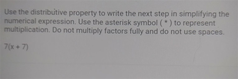 use the distributive property to write the next step in simplifying the numerical-example-1