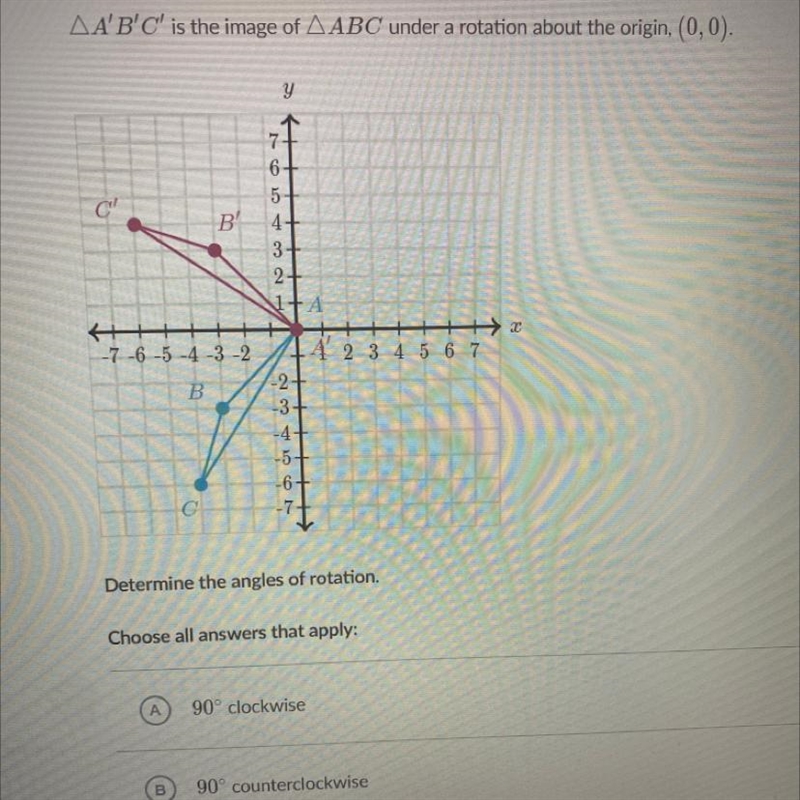 I REALLY NEED HELP WITH THIS!! ￼Determine the angles of a rotation A) 90º clockwise-example-1