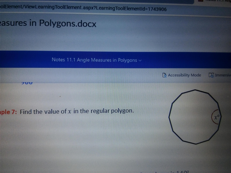 Does anybody know? Find the value of x in the regular polygon-example-1