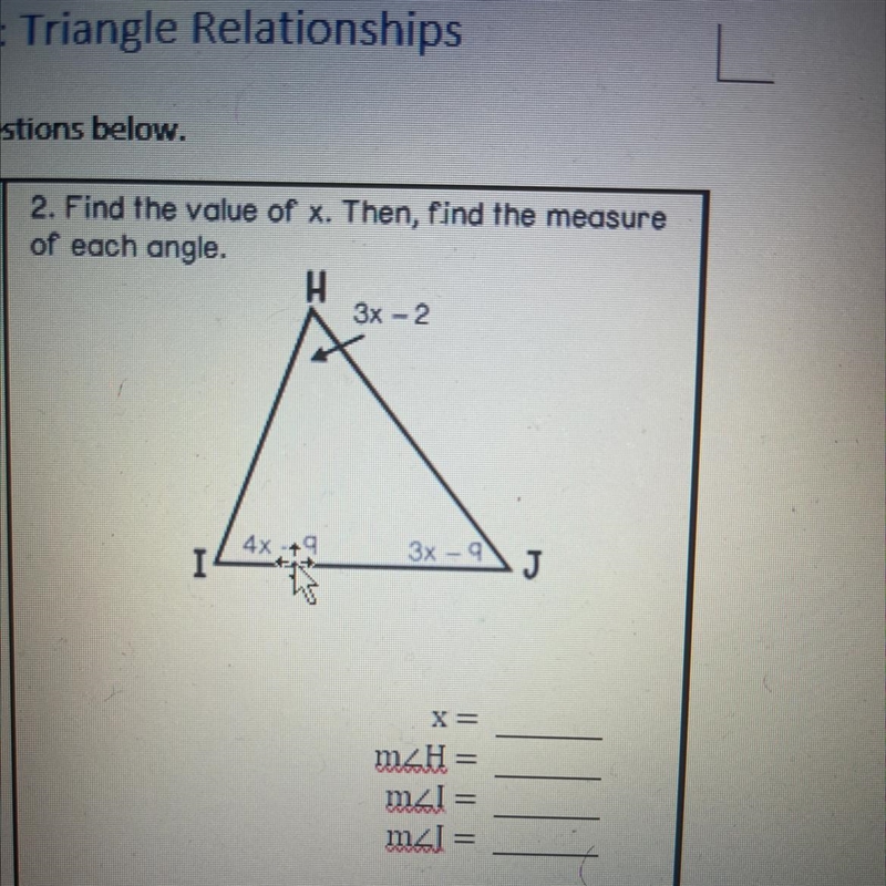 Find the value of x. Then , find the measure of each angle.-example-1