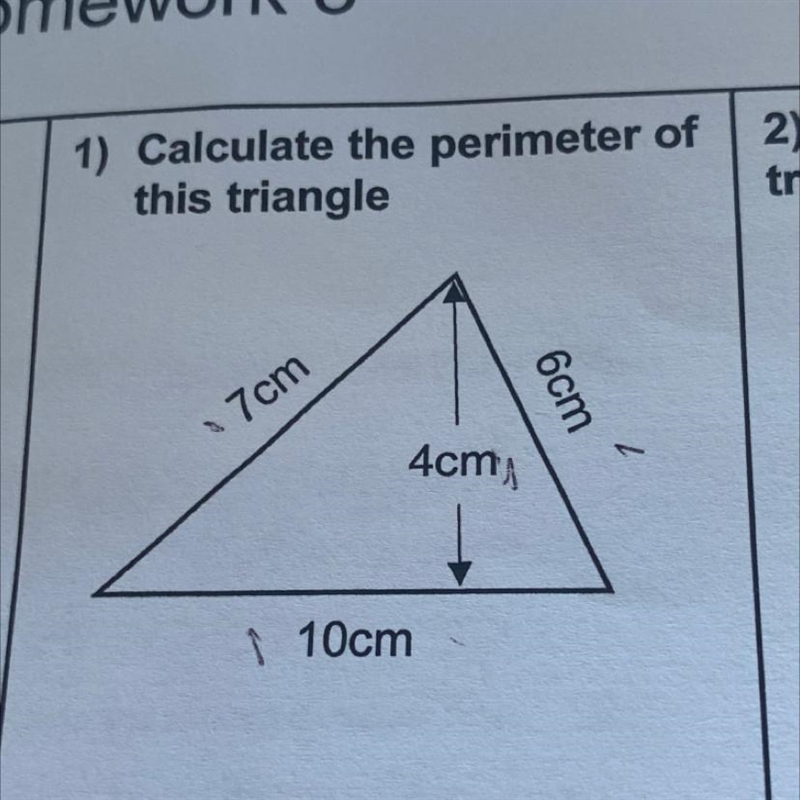 1) Calculate the perimeter of this triangle 7cm 4cm 10cm 6cm-example-1